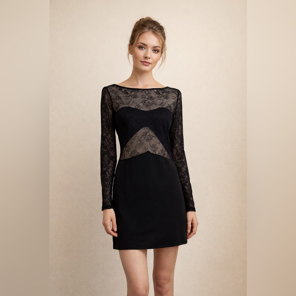 New Chelsea & Violet Black Lace Long Sleeve Dress